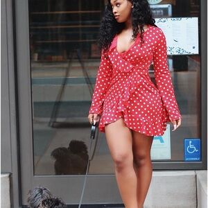 PrettyLittleThing Red Polka Dot Dress Size 6